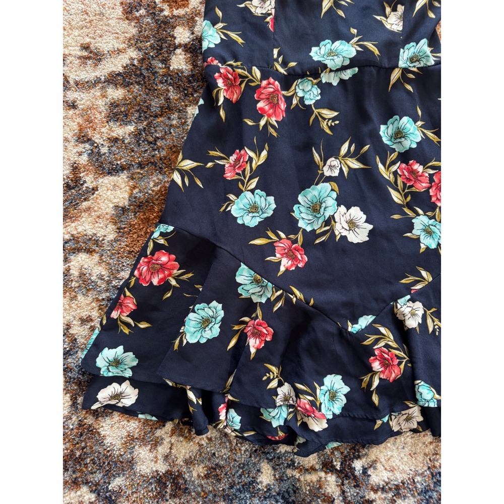 Xhilaration Navy Blue Floral Ruffle Mini Dress Smocked‎ Back Medium - Picture 3 of 8